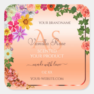 Floral Pastel Salmon Product Labels with Monogram