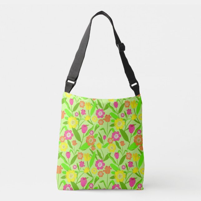 Floral Pastel Tulip Flowers Crossbody Bag (Front)
