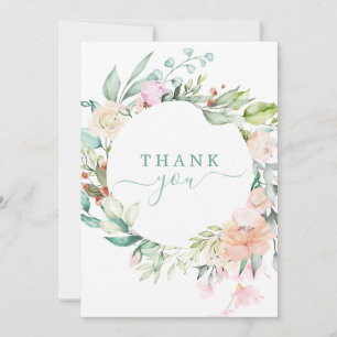 Floral Pastel Watercolor Wreath Thank You Card