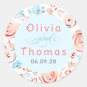 Floral Pastel Whimsical Elegant Wedding Classic Round Sticker