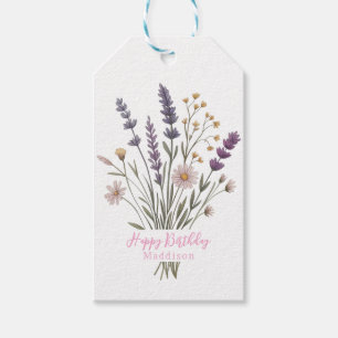 Floral Pastel Wildflowers Happy Birthday Name Gift Tags