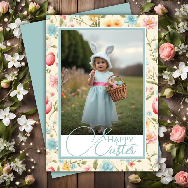 Floral Pastels Happy Easter Custom Photo Holiday Card (Floral Pastels Happy Easter Custom Photo Holiday Card)