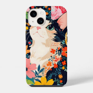 Floral Patchwork Cat iPhone 14 Case