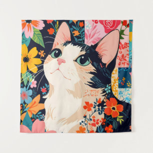 Floral Patchwork Cat Tapestry