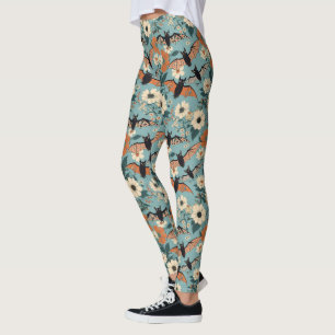Floral Patchwork Halloween Bats & Flowers Leggings