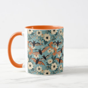 Floral Patchwork Halloween Bats & Flowers Mug