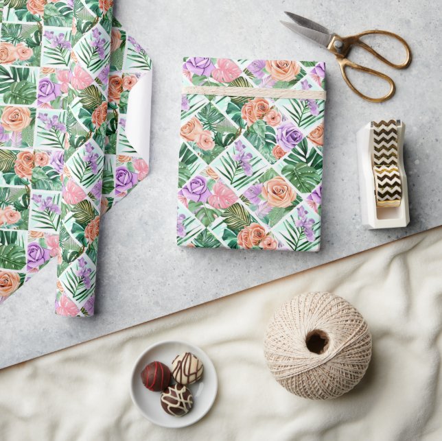 Floral Patchwork Pattern 2D Illustration Wrapping Paper (Crafts)