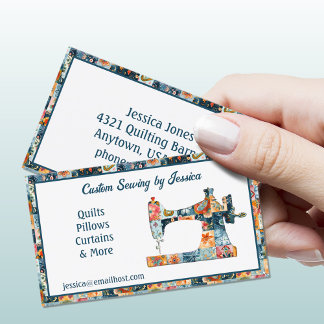 Floral Patchwork Sewing Machine Business Card