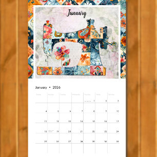 Floral Patchwork Sewing Machine Wall Calendar
