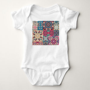 Floral patchwork: vintage chequered pattern. baby bodysuit