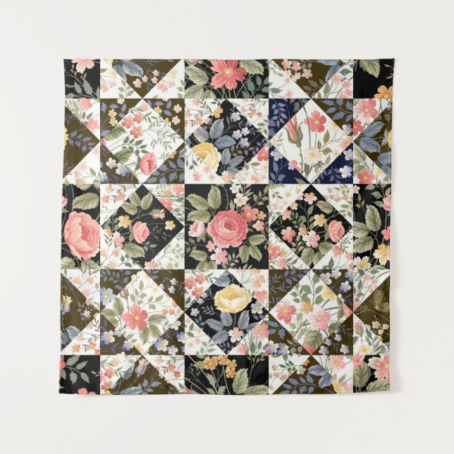 Floral Patchwork: Vintage Mix Tapestry (Front)