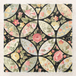 Floral Patchwork Vintage Seamless Pattern Glass Coaster