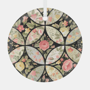 Floral Patchwork Vintage Seamless Pattern Glass Tree Decoration