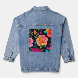 Floral Patern Rose Denim Jacket