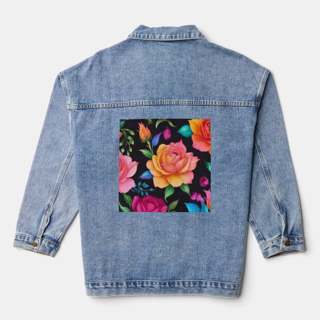 Floral Patern Rose Denim Jacket (Back)