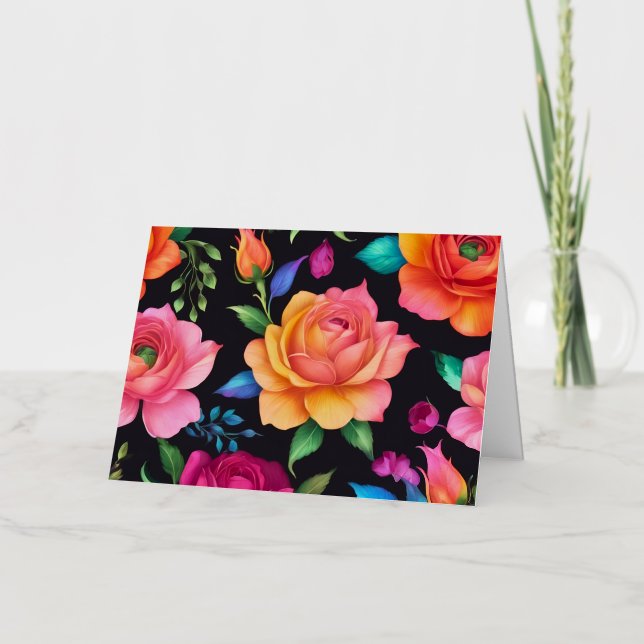 Floral Patern Rose Folded Foil Greeting Card (Front)