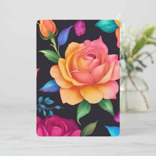 Floral Patern Rose  Invitation (Standing Front)