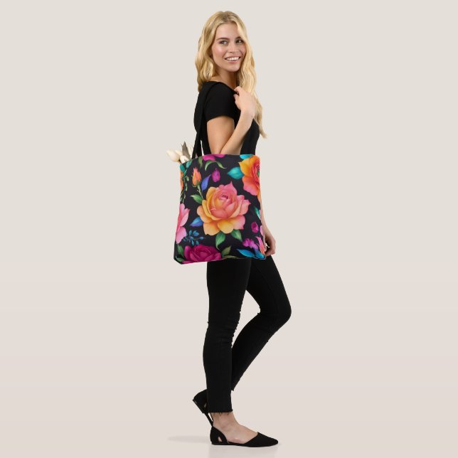 Floral Patern Rose Tote Bag (On Model)