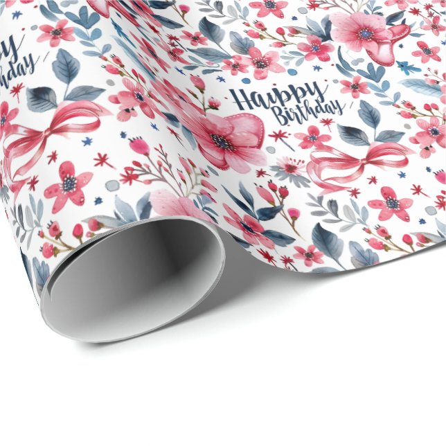 Floral Patriotic Happy Birthday Gift Wrap Wrapping (Roll Corner)