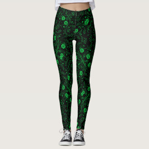 Floral pattern.01.FR.Green Black BG Leggings