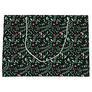 Floral pattern.05.FR.pink and Lgreen black BG Large Gift Bag