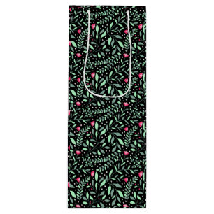 Floral pattern.05.FR.pink and Lgreen black BG Wine Gift Bag