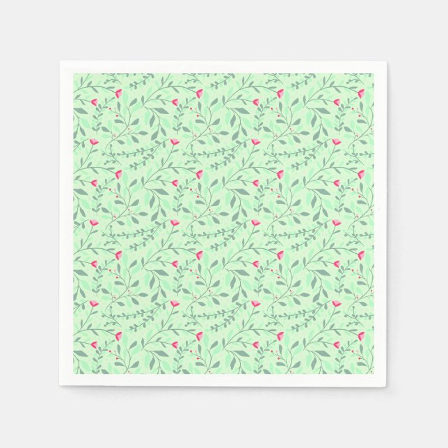 Floral pattern.05.FR.pink and Lgreen LGreen BG Napkin (Front)