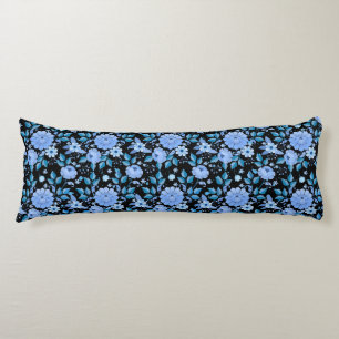 Floral pattern.06.FR. Lbluex4. Black BG Body Cushion
