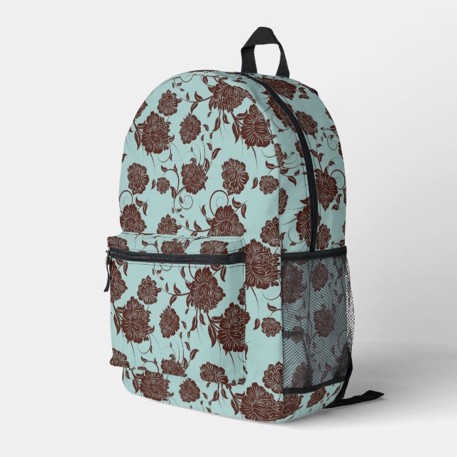 Floral Pattern 13 Printed Backpack (Back Corner Right)