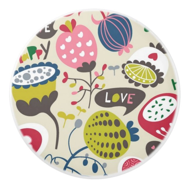 Floral Pattern 14 Ceramic Knob (Front)