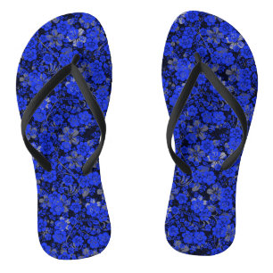 Floral pattern 15.blue.bx4 Black BG Jandals