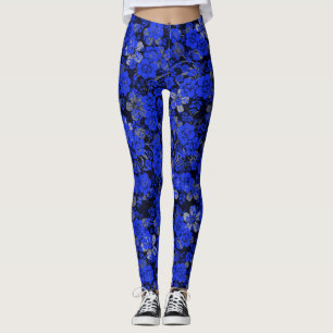 Floral pattern 15.blue.bx4 Black BG Leggings