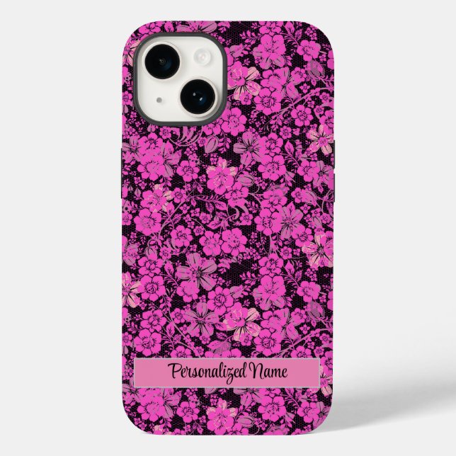 Floral pattern 15.Pink Black BG PS Case-Mate iPhone Case (Back)