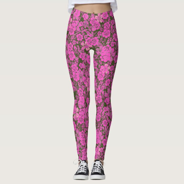 Floral pattern 15.Pink DGreen BG Leggings (Front)