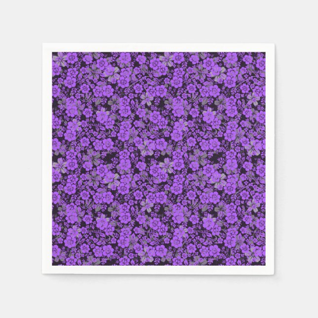 Floral pattern 15.Purple.b Black BG Napkin (Front)