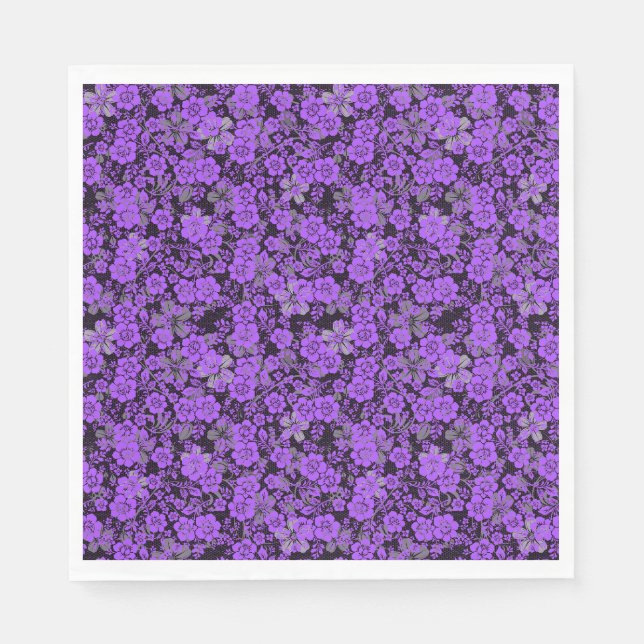 Floral pattern 15.Purple.b Black BG Napkin (Front)