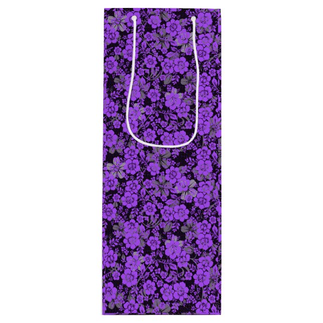 Floral pattern 15.Purple.b Black BG Wine Gift Bag (Front)