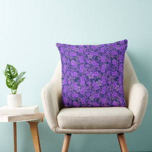 Floral pattern 15.Purple.b DBlue BG Cushion
