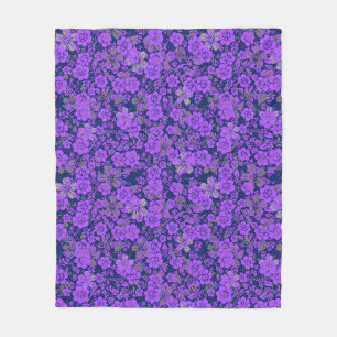 Floral pattern 15.Purple.b DBlue BG Fleece Blanket