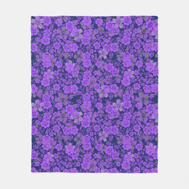 Floral pattern 15.Purple.b DBlue BG Fleece Blanket (Front)