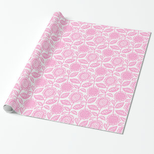 Floral Pattern 280313 - Pink on White Wrapping Paper