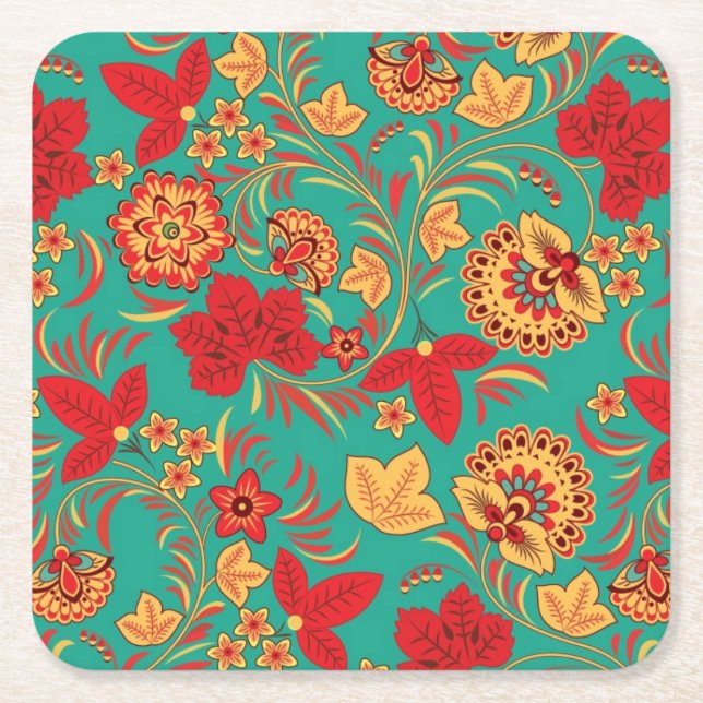 Floral pattern 2 square paper coaster (Front)