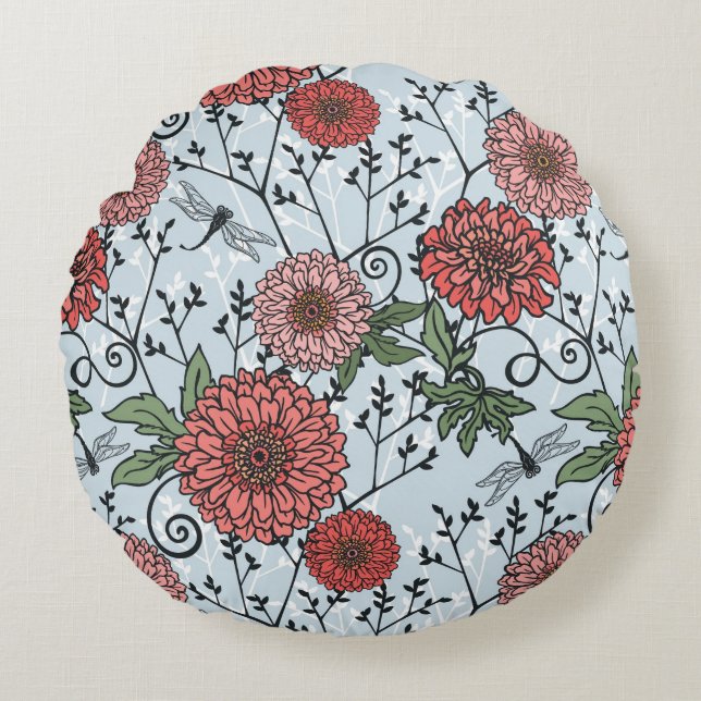 Floral pattern 3 round cushion (Front)