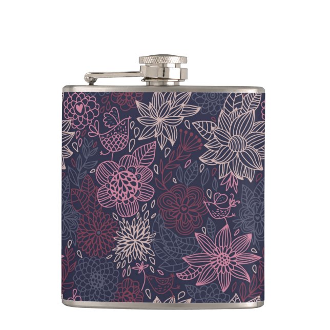 Floral pattern 4 2 hip flask (Front)