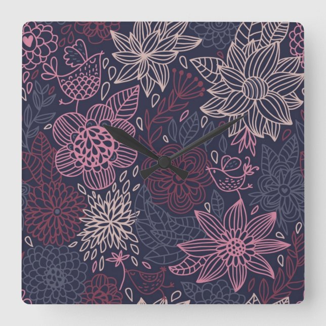 Floral pattern 4 square wall clock (Front)