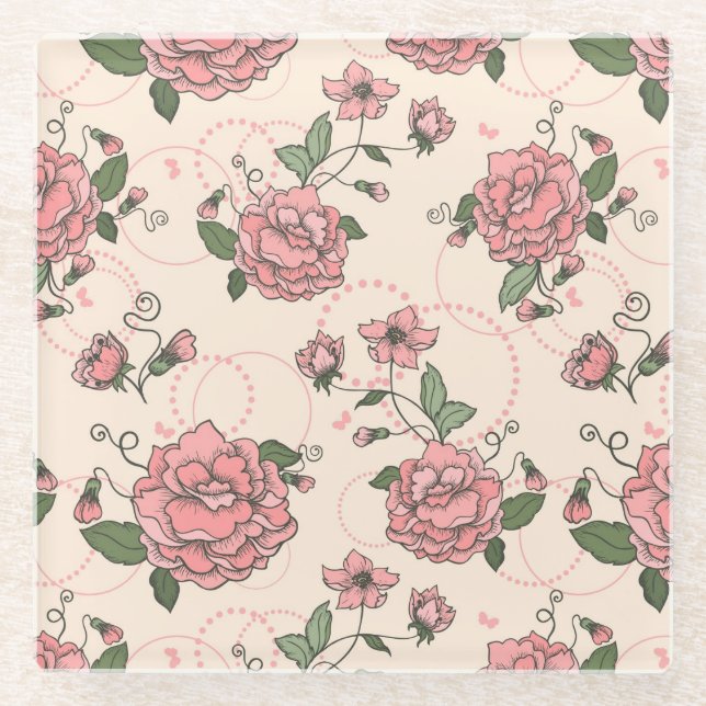 Floral pattern 5 glass coaster (Front)