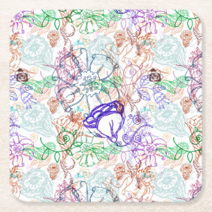 Floral Pattern 8 Square Paper Coaster