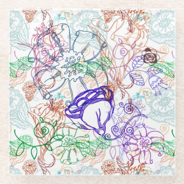 Floral Pattern 9 Glass Coaster (Front)