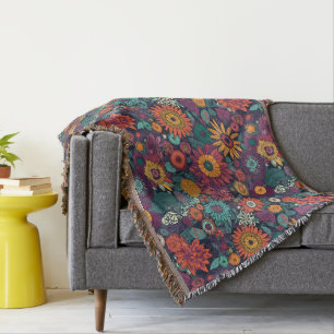 Floral Pattern, A Bouquet of Colorful Flowers, Throw Blanket