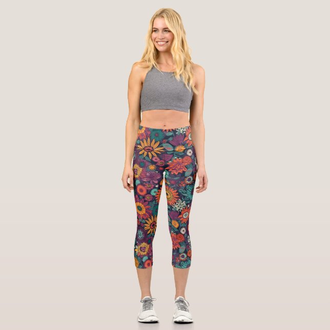 Floral Pattern, A Bouquet of Colourful Flowers Capri Leggings (Front)